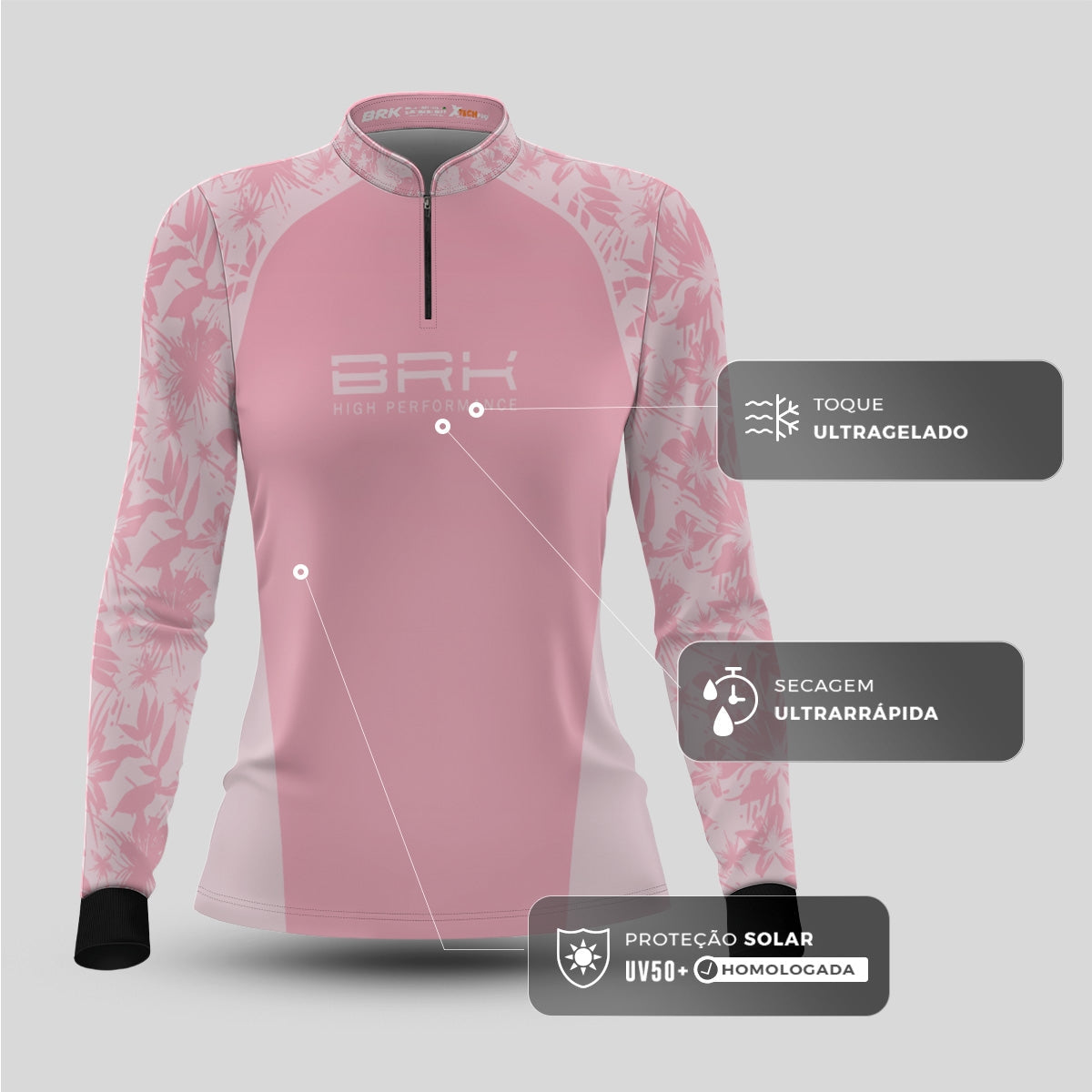 Camisa Agro Feminina Brk Básica Floral Rosa com Proteção Solar UV50+ - Imagem 4