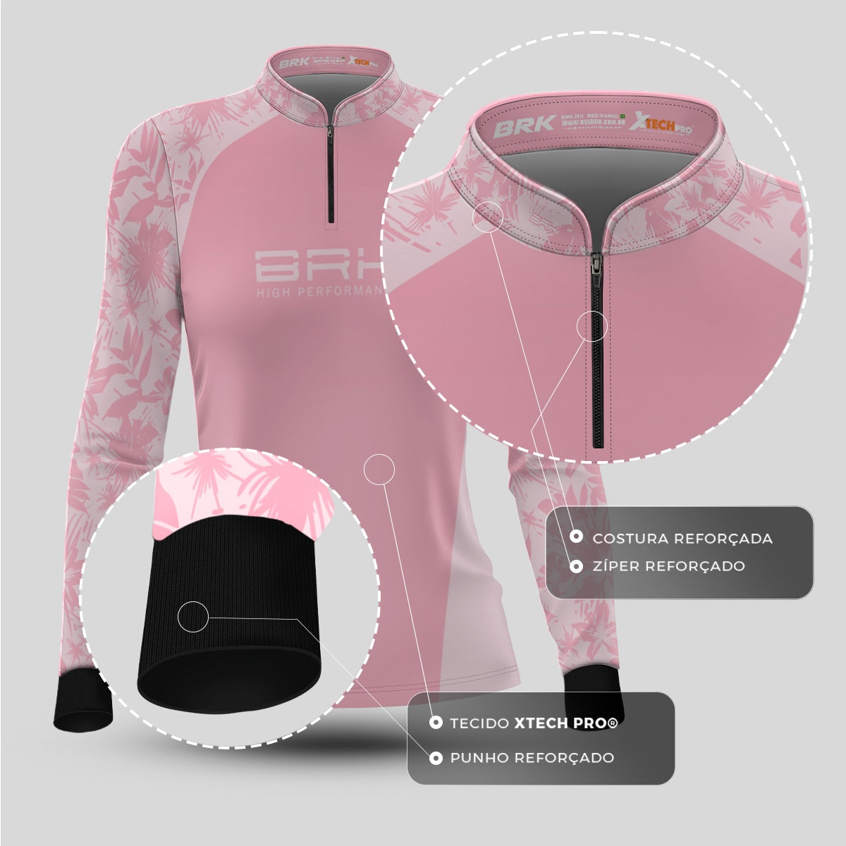 Camisa Agro Feminina Brk Básica Floral Rosa com Proteção Solar UV50+ - Imagem 5