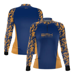 Camisa de Pesca Feminina Brk Básica Floral Mostarda com Proteção UV50+