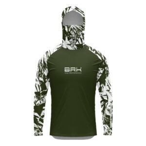 Camisa FusionX Brk Marine Verde Musgo e Branco com Capuz e Proteção UV50+