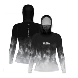 Camisa FusionX Feminina Brk Galaxy Efeito Mármore Preta e Branco com Capuz e Proteção UV50+
