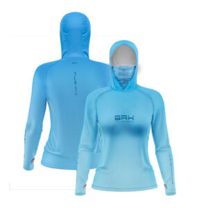 Camisa FusionX Feminina Brk Clean Azul Claro com Capuz e Proteção UV50+