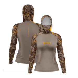 Camisa FusionX Feminina Brk Marine Marrom Claro com Capuz e Proteção UV50+