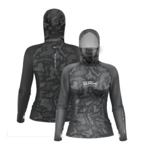 Camisa FusionX Feminina Brk Camo Cinza com Capuz e Proteção UV50+