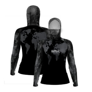 Camisa FusionX Feminina Brk Discovery Cinza e Preta com Capuz e Proteção UV50+ Envio Imediato