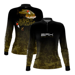 Camisa Feminina de Pesca Brk Preta Em Busca Do Gigante com UV50+