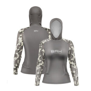 Camisa com Capuz Feminina Brk Camuflada Cinza Verde com Proteção Solar UV50+