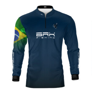 Camisa de Pesca Brk Azul Bandeira do Brasil Garateia com Proteção UV50+