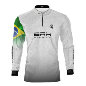 Camisa de Pesca Brk Branca Bandeira do Brasil Garateia com Proteção UV50+