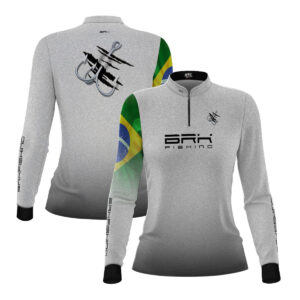 Camisa de Pesca Feminina Brk Branca Bandeira do Brasil Garateia com Proteção UV50+