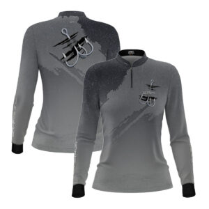 Camisa de Pesca Feminina Brk Cinza Grafismo Garateia com Proteção UV50+