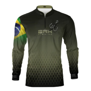 Camisa de Pesca Brk Verde Escamas Bandeira do Brasil Garateia com Proteção UV50+