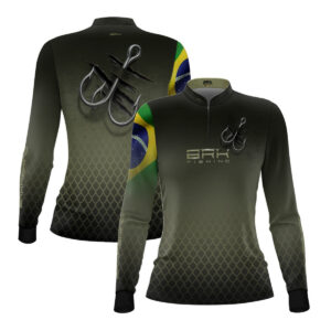 Camisa de Pesca Feminina Brk Verde Escamas Bandeira do Brasil Garateia com Proteção UV50+