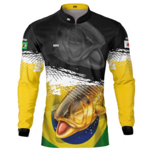 Camisa de Pesca Brk Preta e Amarela Peixe Dourado com UV50+