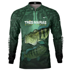 Camisa de Pesca Brk Verde Tucunaré Azul Três Marias com UV50+