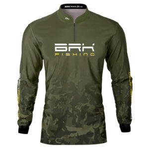 Camisa de Pesca Brk Fishing Verde Musgo Peixe Dourado com UV50+