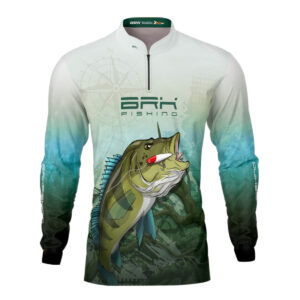 Camisa de Pesca Brk Branca e Verde Tucunaré Azul com UV50+