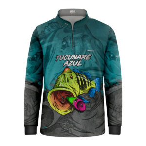 Camisa de Pesca Infantil Brk Tucunaré Azul Cinza com Proteção UV 50+