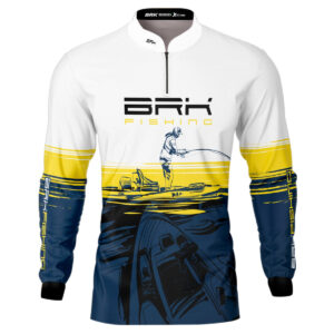 Camisa de Pesca Brk Amarelo e Azul Kayak Fishing com UV50+