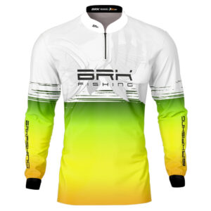 Camisa de Pesca Brk Isca Artificial XRAP Verde e Branca com UV50+