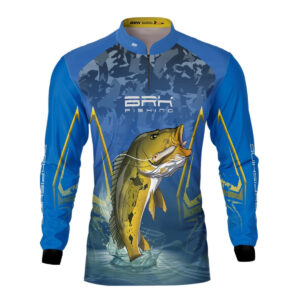 Camisa de Pesca Azul Escuro Brk Tucunaré Amarelo com UV50+