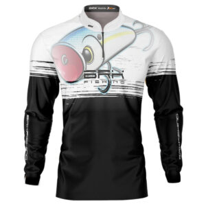 Camisa de Pesca Brk Lures Popper Branco e Preto com UV50+