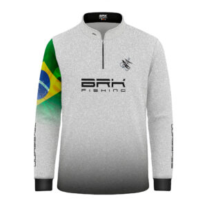 Camisa de Pesca Infantil Brk Branca Bandeira do Brasil Garateia com Proteção UV50+