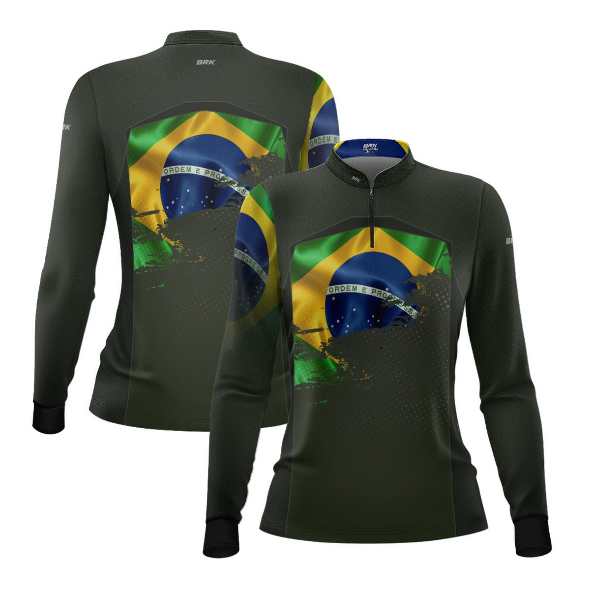 Camisa Agro Feminina Brk Brasil Verde Oliva com Proteção Solar UV50+
