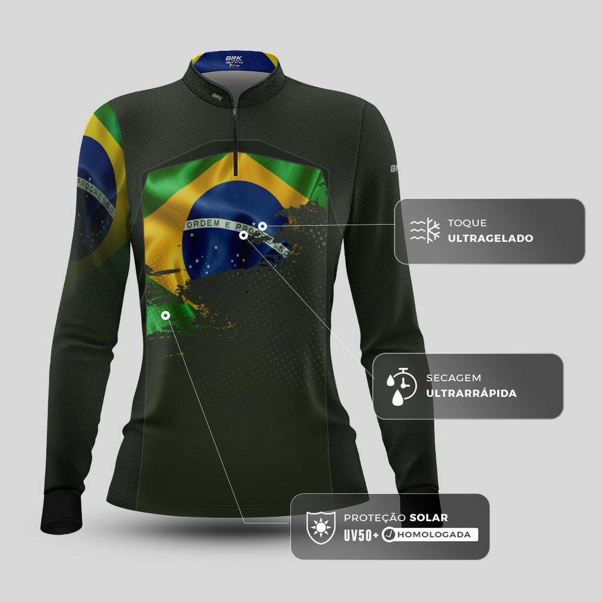 Camisa Agro Feminina Brk Brasil Verde Oliva com Proteção Solar UV50+ - Imagem 10