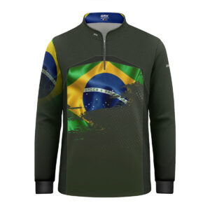 Camisa Agro Infantil Brk Brasil Verde Oliva com Proteção Solar UV50+