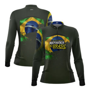 Camisa Agro Feminina Brk Independência do Brasil Verde Oliva com Proteção Solar UV50+