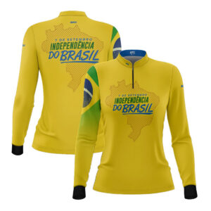 Camisa Agro Feminina Brk Independência Brasil Amarelo com Proteção Solar UV50+