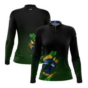 Camisa Agro Feminina Brk Bandeira Brasil Lateral com Proteção Solar UV50+