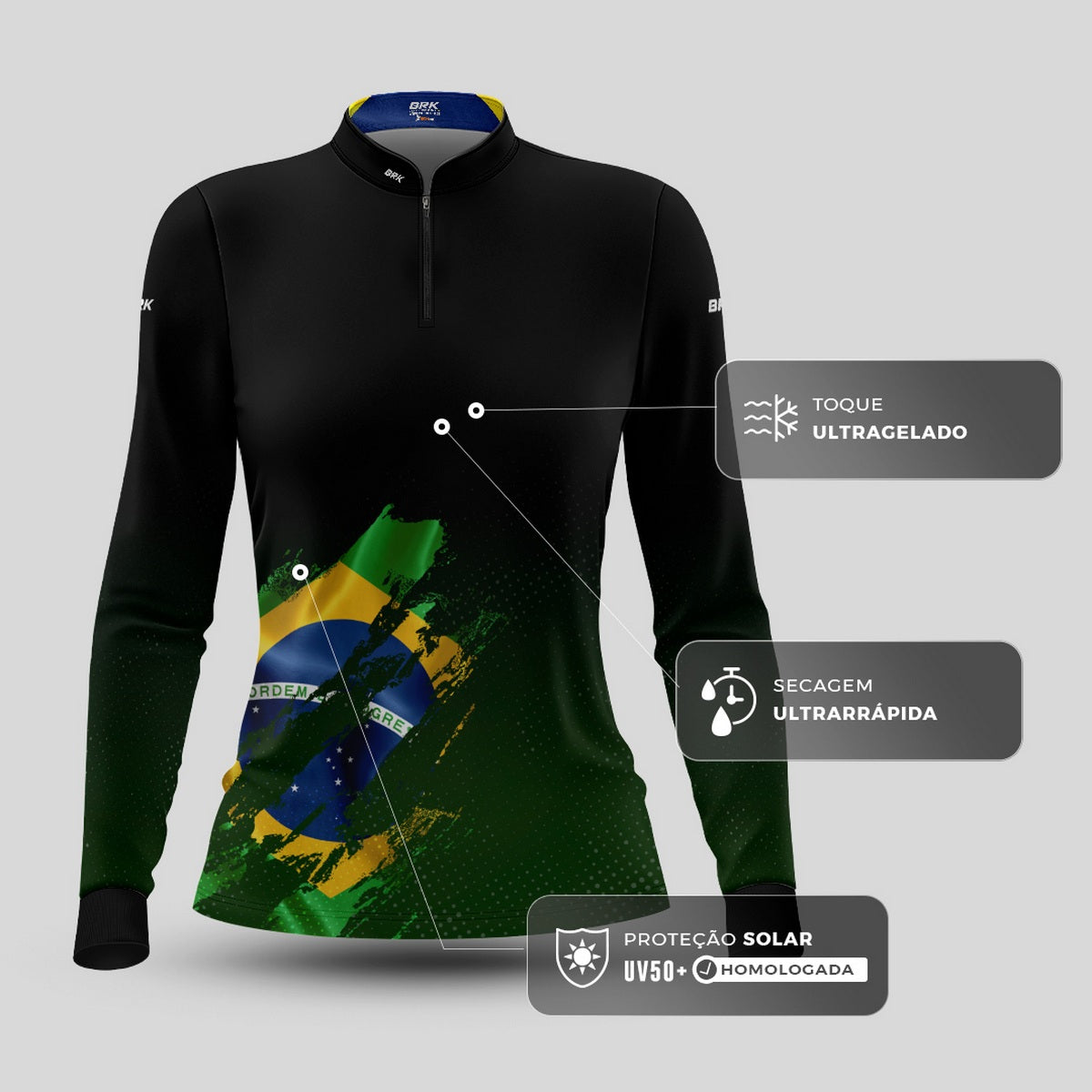 Camisa Agro Feminina Brk Bandeira Brasil Lateral com Proteção Solar UV50+ - Imagem 4
