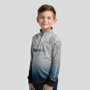 Camisa Infantil de Pesca Brk Cinza e Azul Camuflado com Proteção UV50+