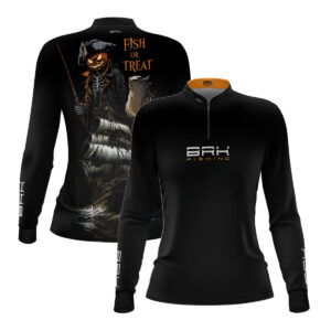 Camisa de Pesca Feminina Brk Azul Halloween Abobora e Barco com Proteção UV50