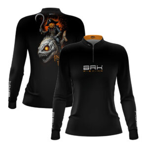 Camisa de Pesca Feminina Brk Azul Halloween Caveira de Peixe com Proteção UV50