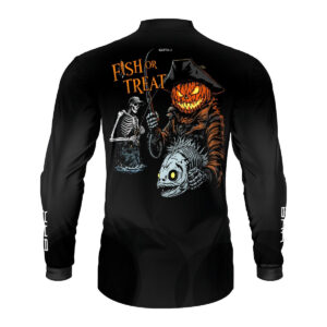 Camisa de Pesca Brk Azul Halloween Esqueleto Pescador com Proteção UV50