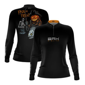 Camisa de Pesca Feminina Brk Azul Halloween Esqueleto Pescador com Proteção UV50