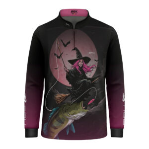 Camisa de Pesca Infantil Brk Preto e Rosa Bruxa com Proteção UV50