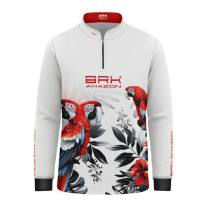 Camisa de Pesca Infantil Brk Amazon Arara Vermelha com Proteção UV50