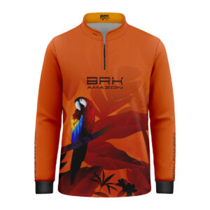 Camisa de Pesca Infantil Brk Amazon Arara Vermelha Floral com Proteção UV50