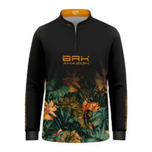 Camisa de Pesca Infantil Brk Amazon Preta Folhagem com Proteção UV50