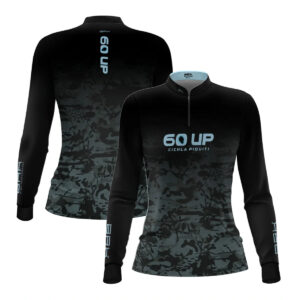 Camisa de Pesca Feminina Brk 60UP Camuflada Azul e Preta com Proteção UV50