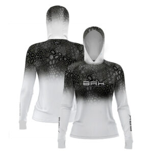 Camisa de Pesca Feminina Brk com Luva e Capuz Hybrid Criptek Branca com Proteção Solar UV50+