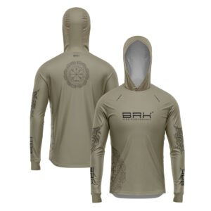 Camisa de Pesca Brk com Luva e Capuz Hybrid Tribal Bege com Proteção Solar UV50+