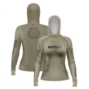 Camisa de Pesca Feminina Brk com Luva e Capuz Hybrid Tribal Bege com Proteção Solar UV50+