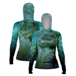 Camisa de Pesca Feminina Brk com Luva e Capuz Hybrid Mapa Brasil com Proteção Solar UV50+