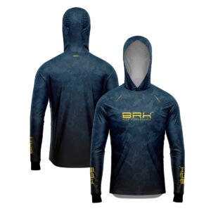 Camisa de Pesca Brk com Luva e Capuz Hybrid Camuflada Azul com Proteção Solar UV50+