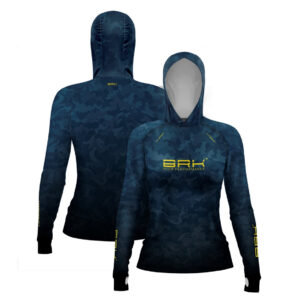 Camisa de Pesca Feminina Brk com Luva e Capuz Hybrid Camuflada Azul com Proteção Solar UV50+